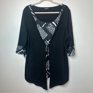 Bloom Chic Women’s Plus Size Black & White Tie Top 3/4 Sleeve Size 14 / 16